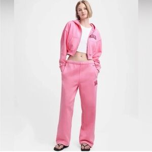 Gap MadHappy Set XL Straight Sweatpants Crop Zip Hoodie Sweatshirt Pink NWT